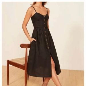 Reformation Thelma Black Linen Midi Dress EUC